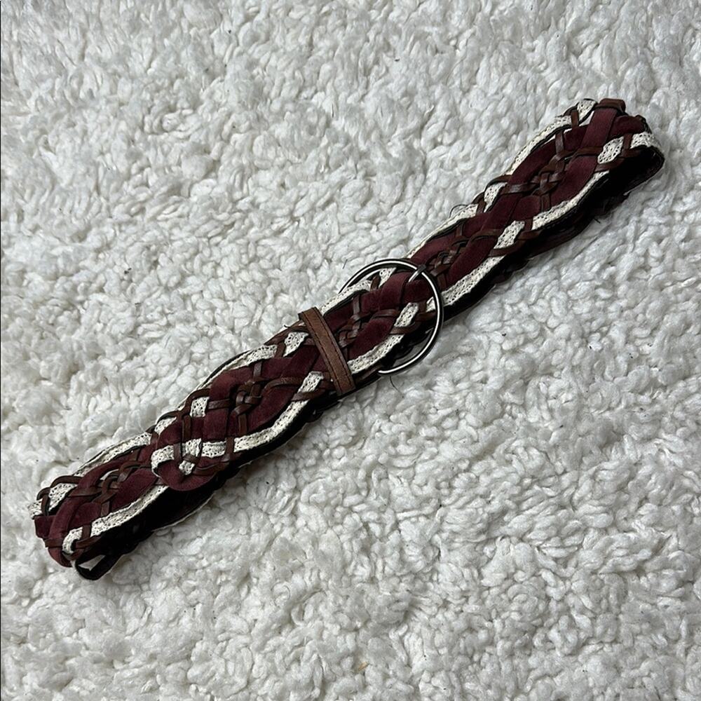 Braided Belt Brown and White Western Buckle Boho Bohemian Lace